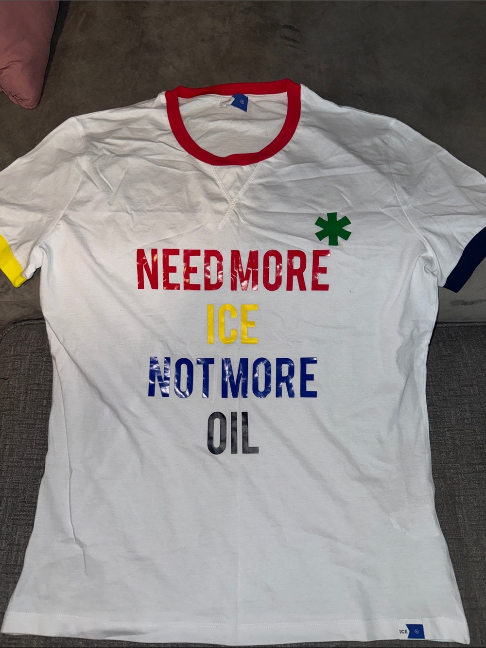 Iceberg White Short-Sleeve Graphic Tee with Red Neck Trim